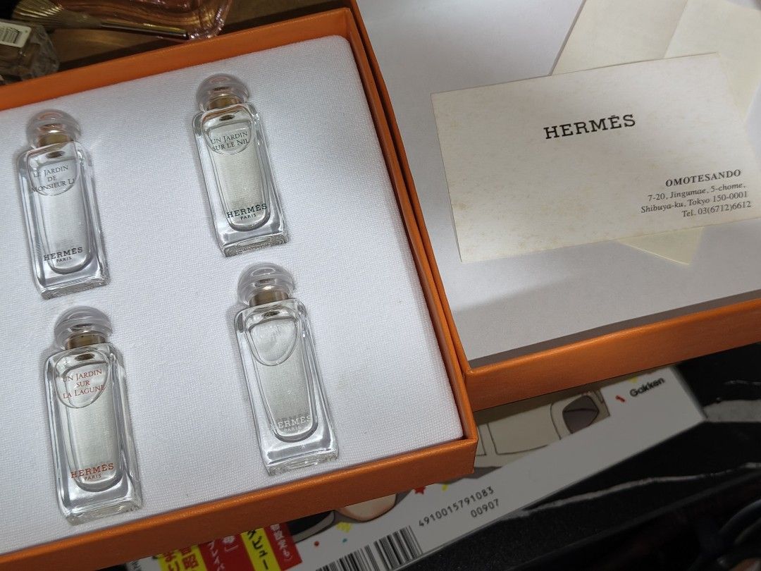 Hermès Parfums-Jardins Miniature Gift Set (Category: Fragrance & Deodorants) located in Mandaluyong City. Submitted by xylebaloyo (Listing ID 1465131066, Image 2). Description: - 100% Authentic: Purchased directly from Hermès Omotesando store in Tokyo - Fragrance Set: Includes Le Jardin de Monsieur Li, Un Jardin sur le Nil, Un Jardin sur la Lagune, and one more signature Jardin scent - Packaging: Comes in the iconic Hermès orange box complete wit