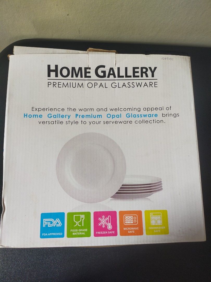 HOME GALLERY Opal Plate (Category: Dinnerware & Cutlery) located in Quezon City. Submitted by leejong720610 (Listing ID 1464983732, Image 1). Description: Home gallery 10 inches opal white plate 6 pcs. like new, used only once. with box..