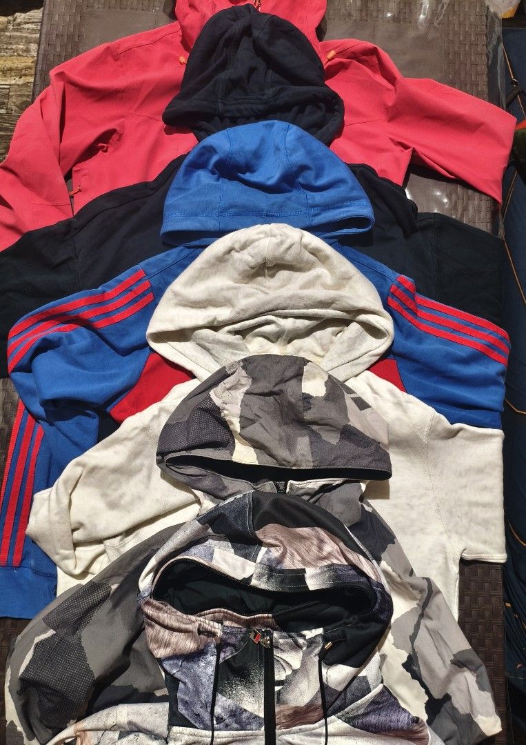 Hoodie Jackets ‼️ (Category: Coats, Jackets and Outerwear) located in Baguio. Submitted by zayneshop (Listing ID 1465053766, Image 1). Description: - Quantity: Bundle of 6 zip-up hoodies and jackets - Brands included: Adidas, Quechua, and more - Styles & Prints: Colourblock, abstract patterns, and solid brights in various colours - Perfect for: Cooler weather and casual wear - Value deal: Get the whole set at once!.