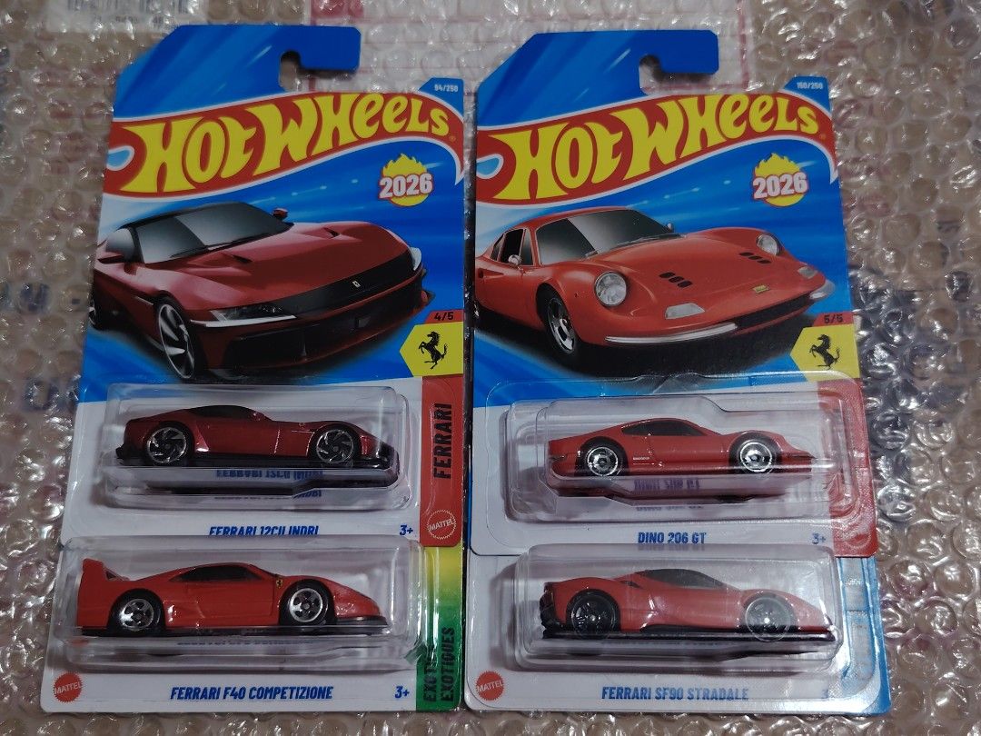 Hot Wheels Ferrari Set (Category: Vehicle & Diecast Models) located in Malabon City. Submitted by leileimniscate (Listing ID 1465126498, Image 1). Description: For sale!! Ferrari Set ・Hot Wheels Ferrari Set — ₱800 Maaring bawal sa maselan ＷＹＳＩＷＹＧ - Stradale - F40 Competizione (small crack blister) - Dino 206 GT -12Cilindri Rfs: Decluttering need funds MOP 💵 : GCash / Cash (upon meet-up) MOD 🚚 : Lalamove / LBC COP MEET-UP 🤝 : Malabon Citisquare