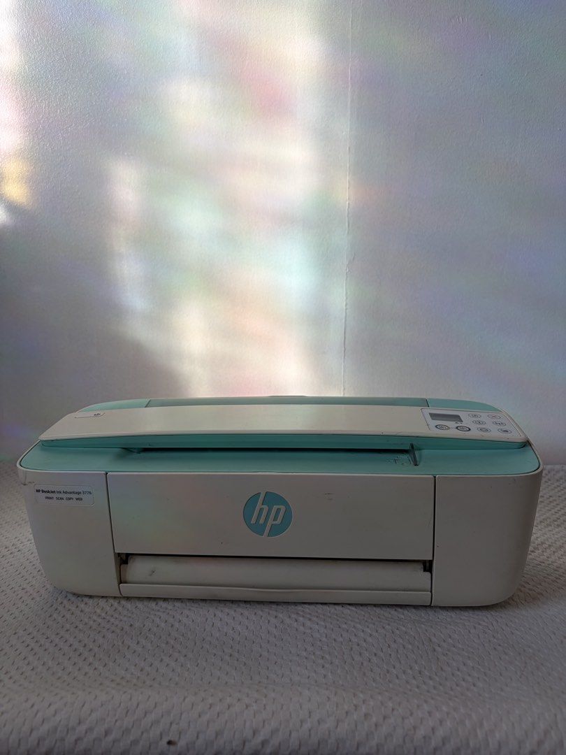 HP DeskJet Ink Advantage 3776 Printer (Category: Printers, Scanners & Copiers) located in Manila. Submitted by _designsby822 (Listing ID 1465040593, Image 2). Description: - Model: HP DeskJet Ink Advantage 3776 All-in-One Printer - Color: Stylish White and Aqua Blue - Design: Ultra-compact and space-saving with rear input and front output trays - Features: Easy-to-use digital screen and push-button control panel - Condition: Powers on perfectly; 
