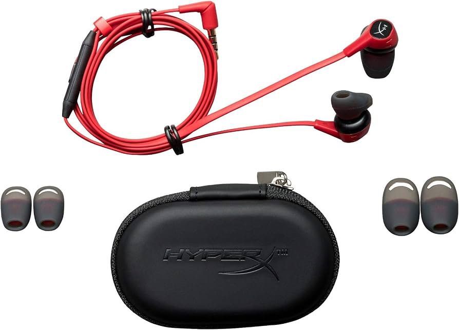 HyperX Cloud Earbuds (Category: Earphones) located in Kuala Lumpur. Submitted by teydoris (Listing ID 1465120686, Image 1). Description: - Brand: HyperX - Color: Red - Condition: 9.5/10 - Inline microphone for crystal-clear voice comms - Tangle-free flat cable design for hassle-free storage - 3.5mm angled plug for durable and comfortable connection - Includes a premium hard shell carrying case with zipper closure - Comes with extra silicone ear t