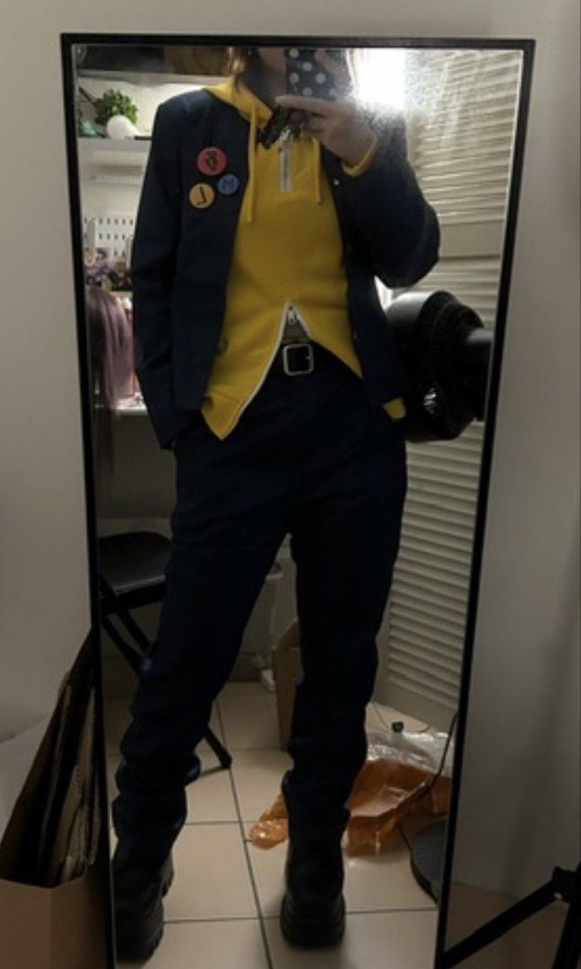 Hypnosis Mic Saburo Yamada Cosplay Set (Category: Dresses) located in Pasig City. Submitted by cyamese (Listing ID 1460964066, Image 2). Description: size s-m inclusions - blazer and pants - yellow hoodie - belt + pins + rope accessory can include semi-styled wig for +500.