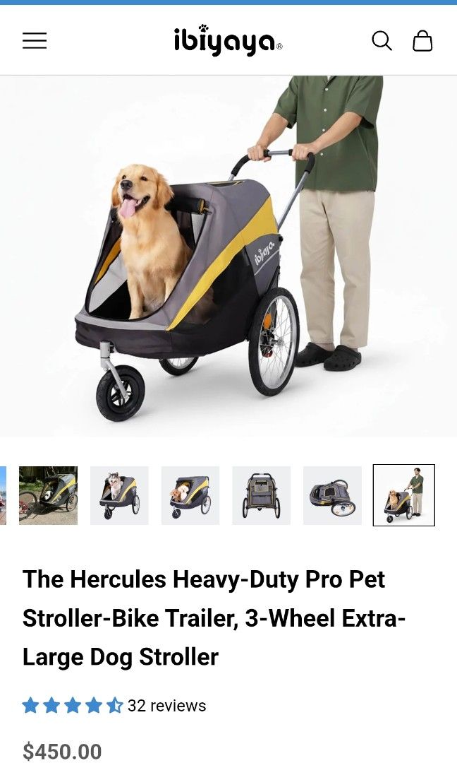 Ibiyaya stroller (Category: Homes & Other Pet Accessories) located in Paranaque City. Submitted by gingersy (Listing ID 1465156653, Image 3). Description: Hercules Heavy-Duty Pro Pet Stroller-Bike Trailer, 3-Wheel Extra-Large Dog Stroller Condition:9/10 Cabin dimension L33 W23.5 H24.4 (in) L84 W60 H62 (cm) Overall dimension L39.5 W32.5 H41.3 (in) L100 W83 H105 (cm) Folded dimension L27.5 W9.5 H37.4 (in) L70 W24 H95 (cm) Product Weight 40 lbs 18 k