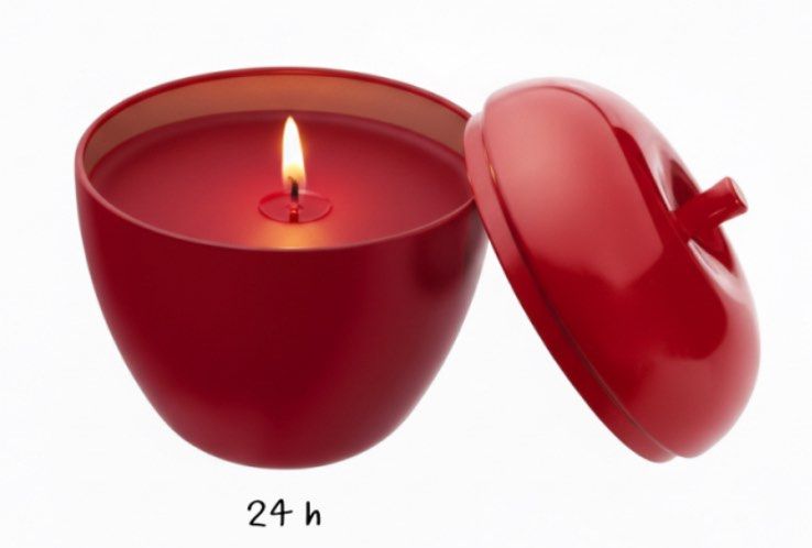 IKEA Apple-Shaped Scented Candle in Tin (Category: Home Fragrance) located in Pasig City. Submitted by nakamuraka (Listing ID 1464982435, Image 1). Description: - Brand: IKEA (Vinter 2021 Collection by Malin Gyllensvaan) - Design: Red apple-shaped metal tin container with lid - Fragrance: Apple, cinnamon, and vanilla - Burn time: 24 hours - Condition: Brand new, still sealed in original clear plastic display box - Ideal for holiday home decor or 