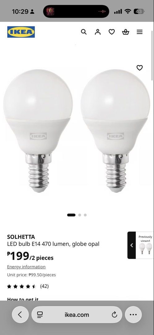 IKEA Solhetta Led E14 2700 K (Category: Lighting) located in Caloocan City. Submitted by ladyoftrop94829 (Listing ID 1464982849, Image 1). Description: 150 each only.