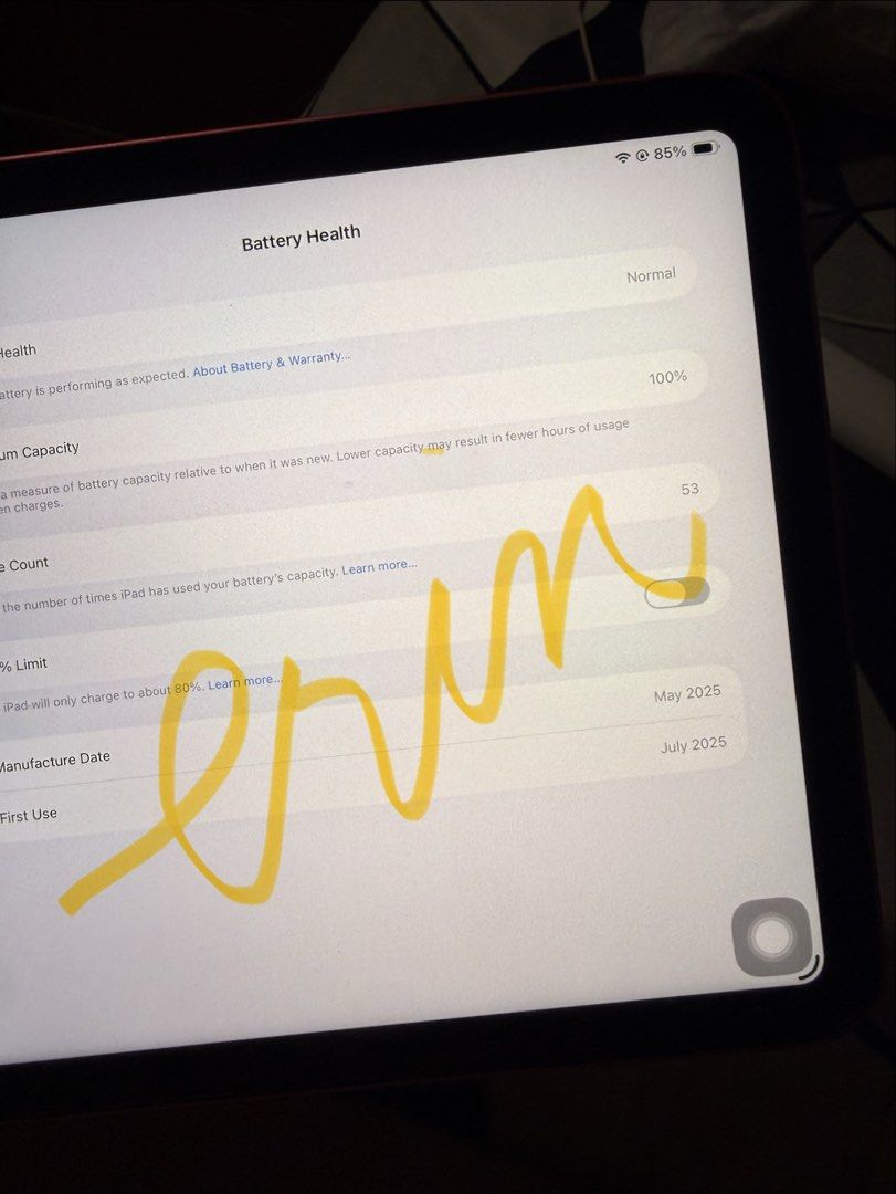 iPad A16 11th Gen 128gb (Category: iPad) located in Manila. Submitted by erinmartz (Listing ID 1465109682, Image 3). Description: bought july 2025 but still in pristine condition, check cc and batt health ! rfs: i (super) rarely use this :( loc: davao let's transact thru my personal x/fb/ig acc ! bought it to study for nclex kaso i used my laptop more, kahit for netflix d ko na yan ginagamit :( comes with the og charger set and a stylus pen .