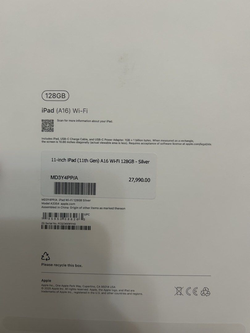 IPAD A16 11TH GEN (Category: iPad) located in Manila. Submitted by declutterbydiannee (Listing ID 1465106297, Image 3). Description: FOR SALE: IPAD A16 11TH GEN 128GB ✅ no issue ✅ 99% battery health inclusions: ✅ og box ✅ og charger ✅ og case worth 2k ₱24k negotiable PM ME FOR MORE DETAILS! 🙏🏻.