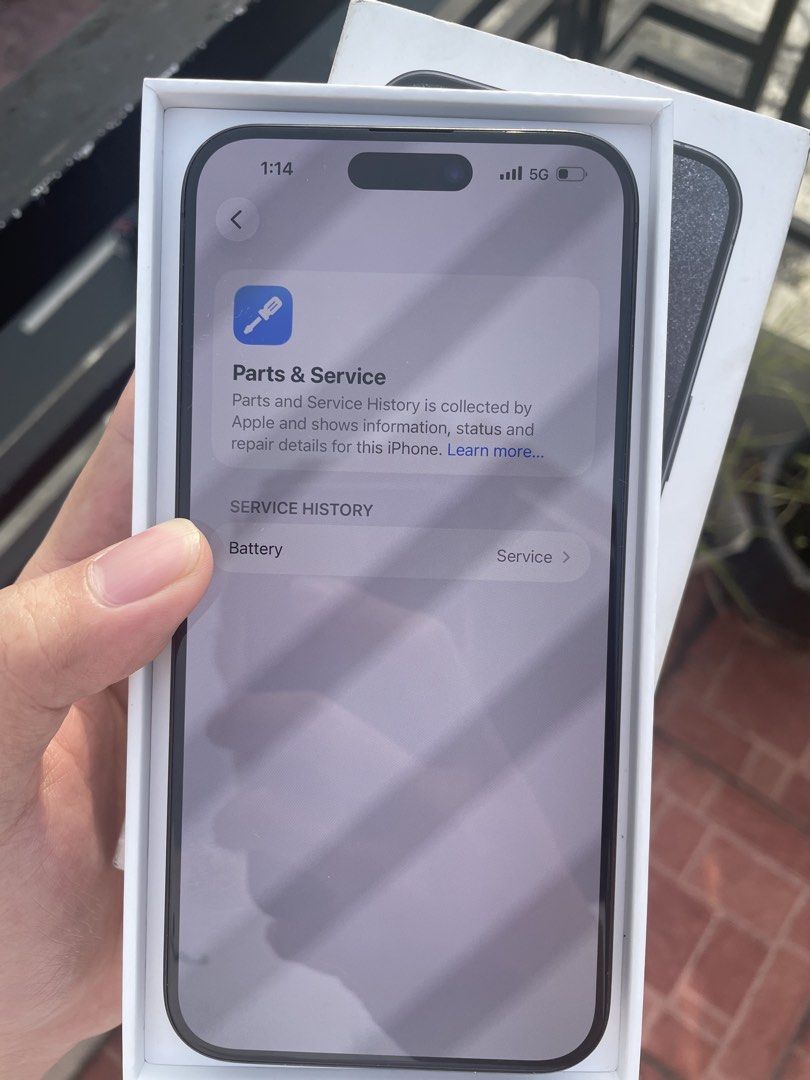 Iphone 15 pro max 256gb (Category: iPhone 15 Series) located in Marikina City. Submitted by mark_yyy (Listing ID 1464993672, Image 3). Description: Iphone 15 pro max 256gb 78 battery health openline with original box Meetup: marikina or halfway.