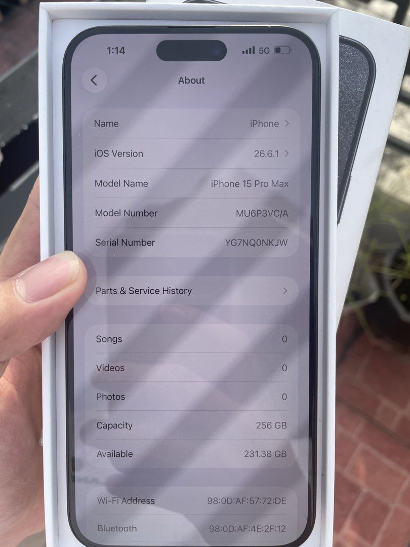 Iphone 15 pro max 256gb (Category: iPhone 15 Series) located in Marikina City. Submitted by mark_yyy (Listing ID 1464993672, Image 2). Description: Iphone 15 pro max 256gb 78 battery health openline with original box Meetup: marikina or halfway.