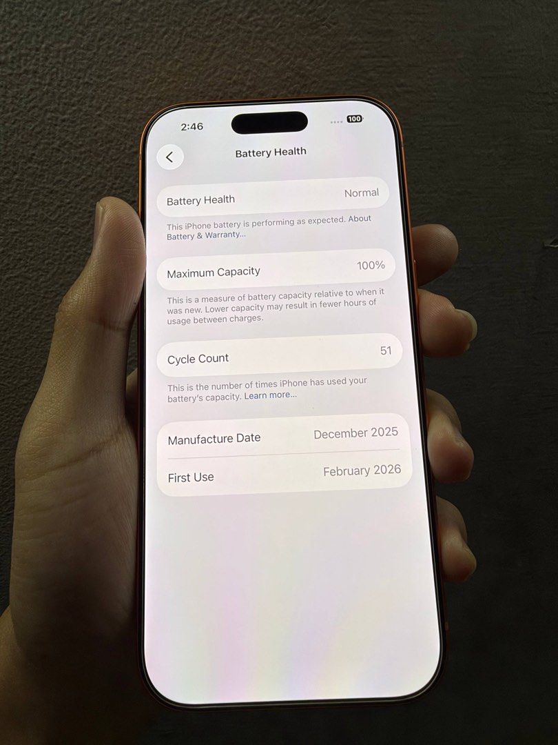 iPhone 17 Pro 256GB 100 BH (Category: iPhone 17 Series) located in Manila. Submitted by nieljay (Listing ID 1465167217, Image 3). Description: iPhone 17 Pro (not Max) 256GB Cosmic Oange -Phone itself is in pristine condition -No history of repairs -No scratches or dents -Screen protector installed -Sim locked til February 2027 (SMART, TNT, SUN) -Face ID working -True Tone working -All buttons working -Rarely used -100 BH -51 CC Honest issue: -Twi