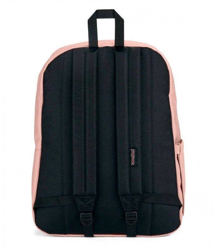 JanSport Pink Backpack with Black Straps (Category: Backpacks) located in Quezon City. Submitted by summerfancy (Listing ID 1465109272, Image 1). Description: - Brand/Model: Authentic JanSport backpack - Color: Classic pink with sturdy black shoulder straps and back panel - Features: Convenient top handle for easy grabbing - Condition: Clean overall with minimal signs of wear - Style: Classic everyday design, perfect for school or daily commute.