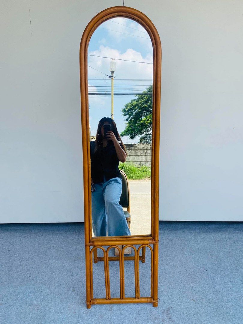“JAPAN SURPLUS” RATTAN MIRROR STAND (Category: Mirrors) located in Bulacan. Submitted by monmon555 (Listing ID 1465081994, Image 1). Description: “JAPAN SURPLUS” RATTAN MIRROR STAND SIZE: 16L” x 62H” inches (AS-IS ITEM) IN GOOD CONDITION.