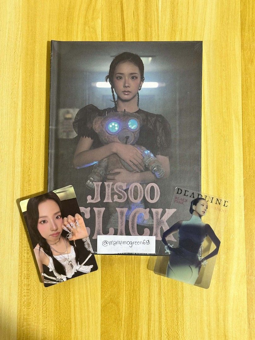 Jisoo 'Click' Photobook version (Category: Other Merchandise) located in Manila. Submitted by mamamogreen69 (Listing ID 1465012919, Image 1). Description: Sealed and with 2 Deadline official Photocards. 📍 SANTOLAN PASIG CITY 🚛: J&T, LALAMOVE, PICK-UP DM ME IF INTERESTED!📥.
