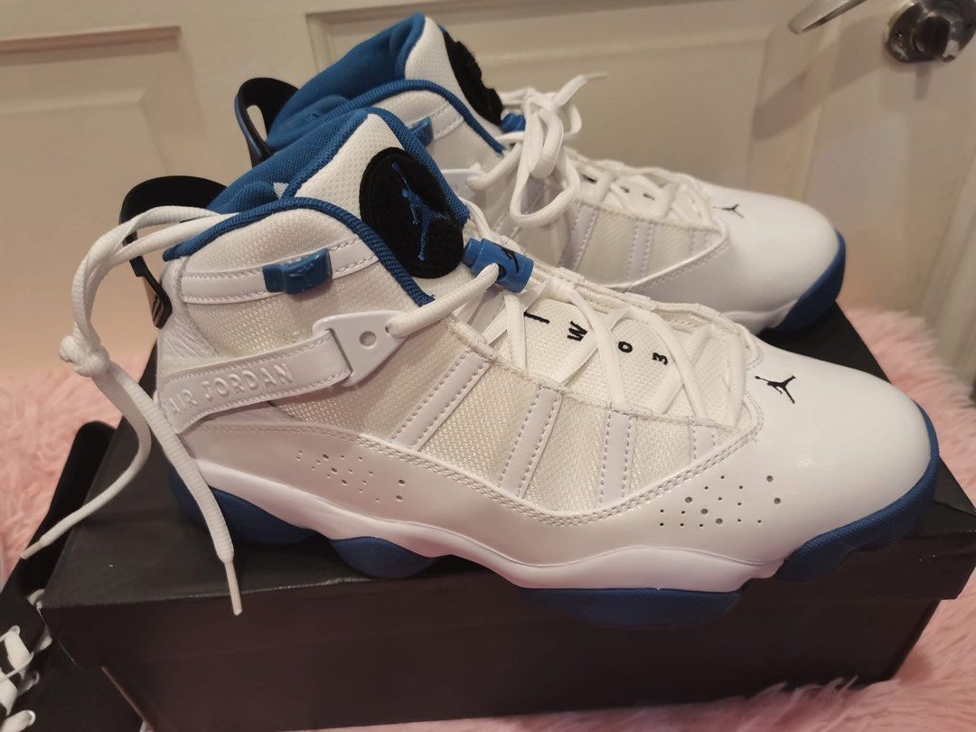Jordan 6 Rings White Royal Blue (Category: Sneakers) located in Manila. Submitted by cleverstone_21f597 (Listing ID 1464976298, Image 2). Description: - Authentic Jordan 6 Rings sneakers in a striking white and royal blue colorway - High-top design featuring secure lace closure and adjustable ankle strap - Impeccable condition with clean uppers and outsoles, ready to wear straight out of the box - Includes the original black box for storage or gi