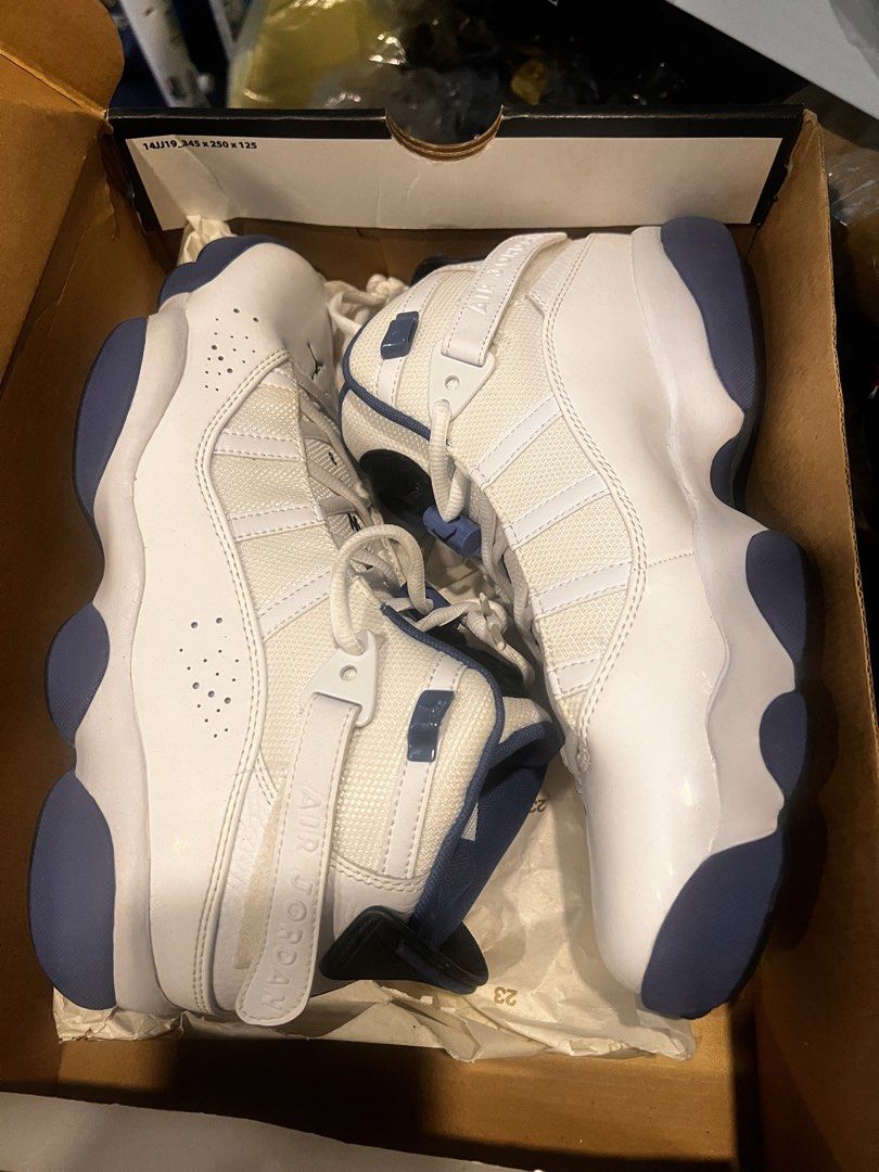 Jordan 6 Rings White Royal Blue (Category: Sneakers) located in Manila. Submitted by cleverstone_21f597 (Listing ID 1464976298, Image 3). Description: - Authentic Jordan 6 Rings sneakers in a striking white and royal blue colorway - High-top design featuring secure lace closure and adjustable ankle strap - Impeccable condition with clean uppers and outsoles, ready to wear straight out of the box - Includes the original black box for storage or gi