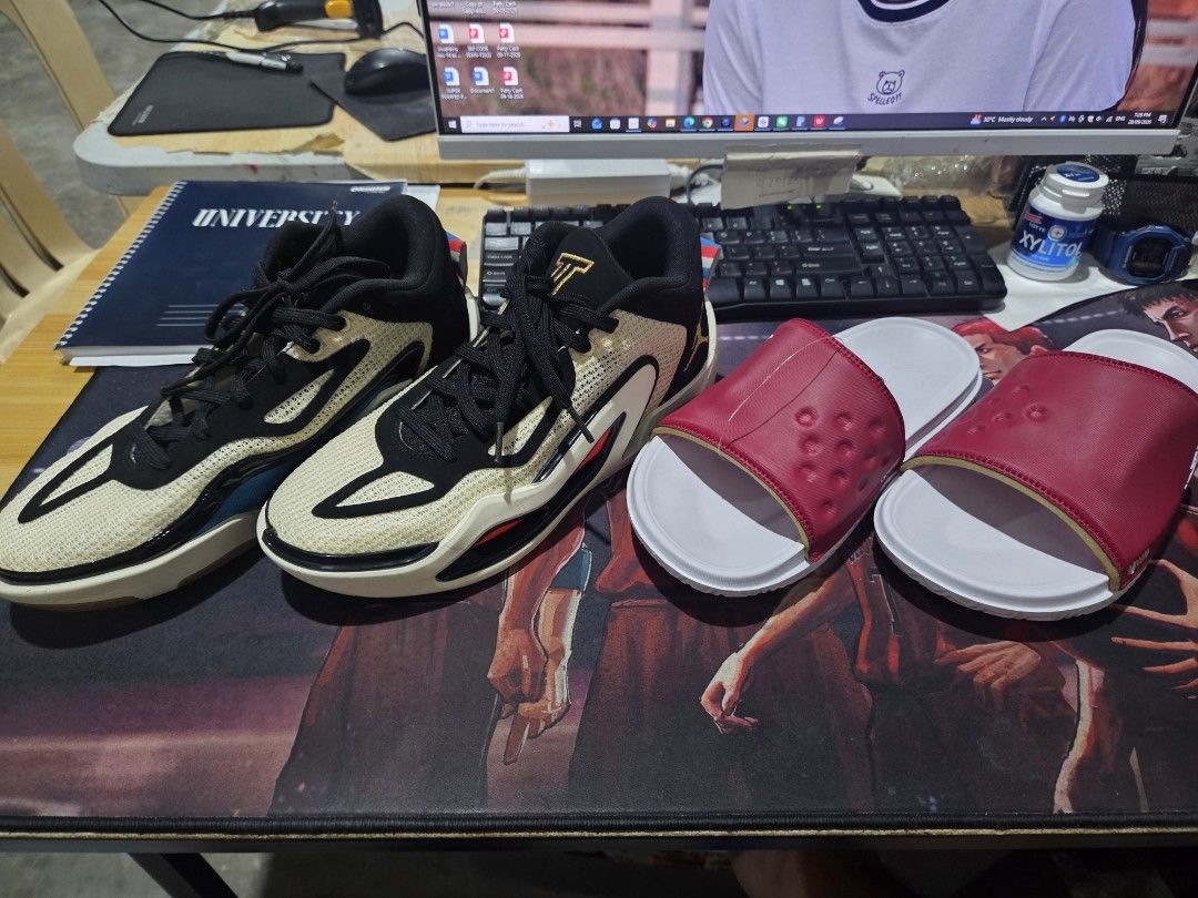 jordan slide/tatum 1 (Category: Slippers & Slides) located in Manila. Submitted by bbb30 (Listing ID 1465067884, Image 3). Description: - Bundle includes: tatum 1 size 8.5/ jordan slide size 8 - Jordan Slides: Classic Jumpman logo on the strap with comfortable molded footbeds - Condition: Clean pair and slide combo - Versatility: Great rotation for casual wear or hoop sessions - Size info visible on the slide tag - Meetup or shipping options avai