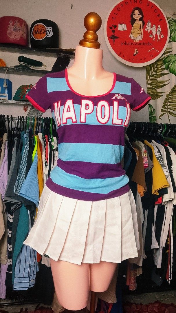Kappa Napoli Striped Tee & Track Pants Set (Category: Sets or Coordinates) located in Manila. Submitted by jonahq.9 (Listing ID 1465082481, Image 1). Description: - Authentic Kappa matching set - Striped short-sleeve top with scoop neckline and red trim - Bold Napoli lettering across the chest - Kappa logo embroidery on the shoulder, chest, and pants pocket - Comfortable dark trousers included - Great streetwear or sporty look.