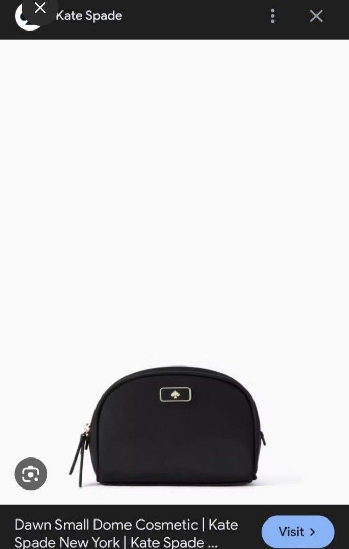 Kate Spade Dawn Small Dome Cosmetic Black (Category: Purses & Pouches) located in Manila. Submitted by PrinceDani.Clothing (Listing ID 1465050134, Image 1). Description: - Authentic Kate Spade cosmetic pouch in classic black - Durable and lightweight nylon material with a dome shape - Elegant gold-tone hardware and signature metal spade logo plaque - Premium leather zipper pull for easy opening - Immaculate interior and exterior with zero signs o