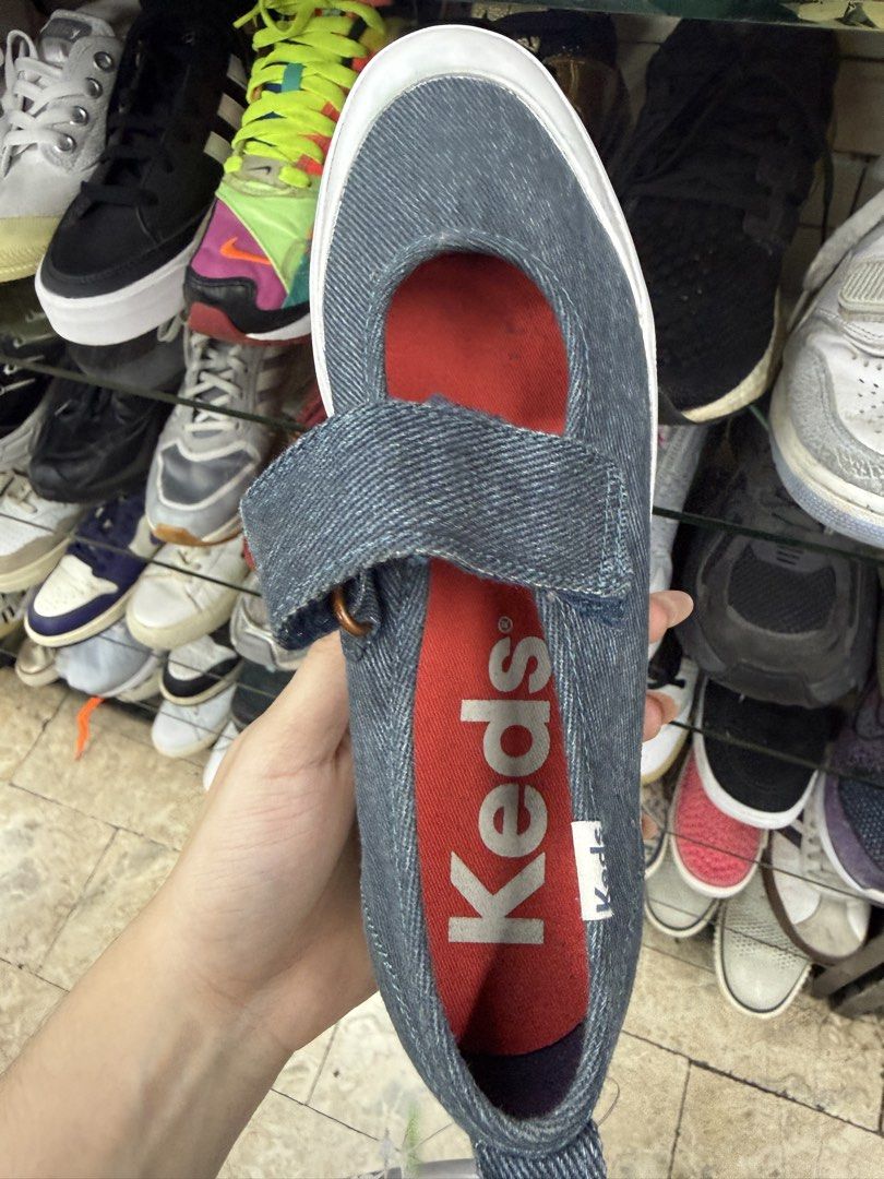 Keds Denim Mary Jane Platform Sneakers (Category: Sneakers) located in Manila. Submitted by fastlion.584bdf (Listing ID 1465070164, Image 2). Description: - Brand: Keds - Style: Denim platform sneakers with Mary Jane design and velcro strap - Color/Material: Blue denim upper, chunky white midsole, and gum outsole - Details: Red interior lining, white Keds insole branding, back heel pull tab, and blue heel logo badge - Condition: Excellent pre-lov