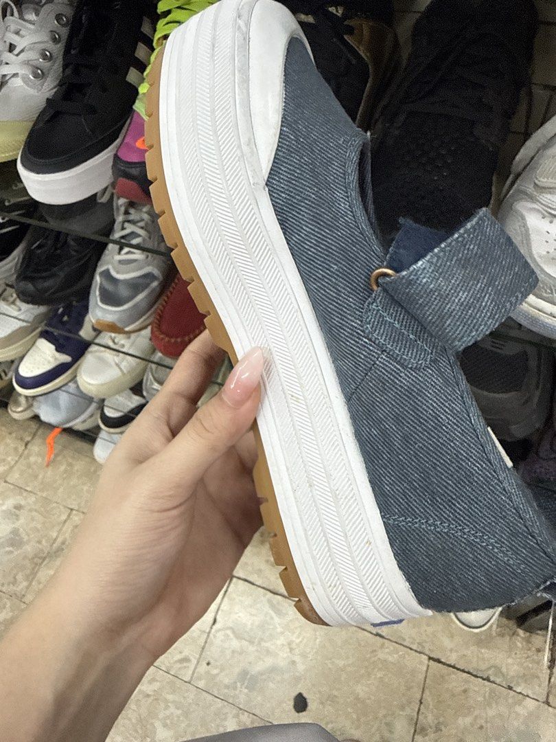 Keds Denim Mary Jane Platform Sneakers (Category: Sneakers) located in Manila. Submitted by fastlion.584bdf (Listing ID 1465070164, Image 3). Description: - Brand: Keds - Style: Denim platform sneakers with Mary Jane design and velcro strap - Color/Material: Blue denim upper, chunky white midsole, and gum outsole - Details: Red interior lining, white Keds insole branding, back heel pull tab, and blue heel logo badge - Condition: Excellent pre-lov