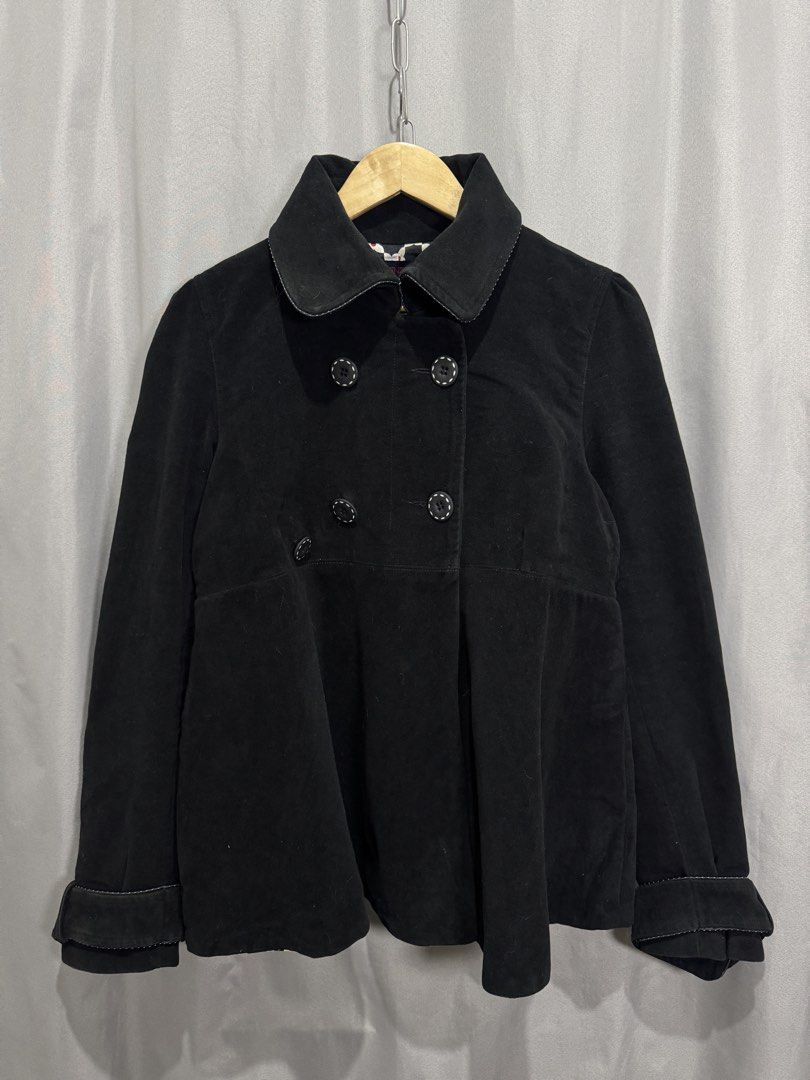 Kenzo Double Breasted Velvet Coat Jacket (Category: Coats, Jackets and Outerwear) located in Meycauayan. Submitted by itstimothrifts (Listing ID 1465020651, Image 1). Description: Kenzo Double Breasted Velvet Coat Jacket Excellent Condition Missing 1 button Size 44 on tag Medium W 20 L 27 .