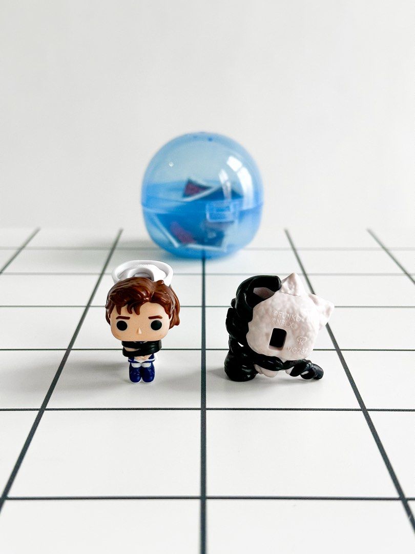 Kinder Joy Stranger Things Funko Miniature Figures Set (Category: Designer & Blind Box Toys) located in Makati City. Submitted by larkvain (Listing ID 1464979552, Image 1). Description: Set of 2 Funko miniature figures - Features 1 metallic blue/purple galaxy figure and 1 shiny red metallic figure - Placed in capsule - Perfect addition to any Funko or pop culture collection.