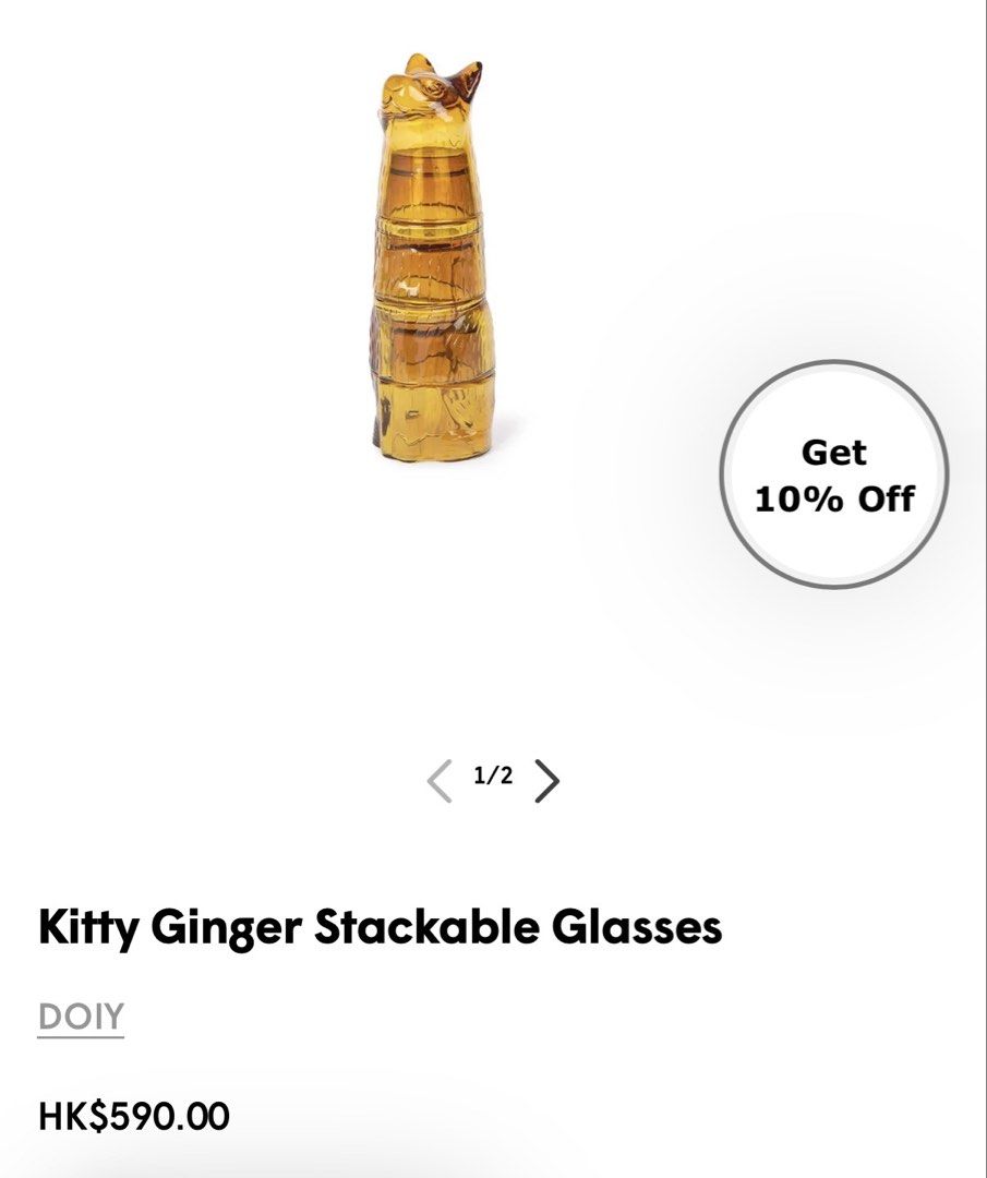 Kitty Ginger Stackable Glasses （分類：廚水杯、水壺）位於 Hong Kong。 由 per11177777 提交（商品編號 1465139963，圖片 3）。簡介： This set of stackable glasses features a playful ’kitty‘ design in ginger. DOIY Stackable Glasses Kitty Ginger Stackable glasses that form a cat. A utalizable decor piece that is both beautiful and space-saving! Material : Soda lime glass Size 7x8x29cm Color : Ginger。