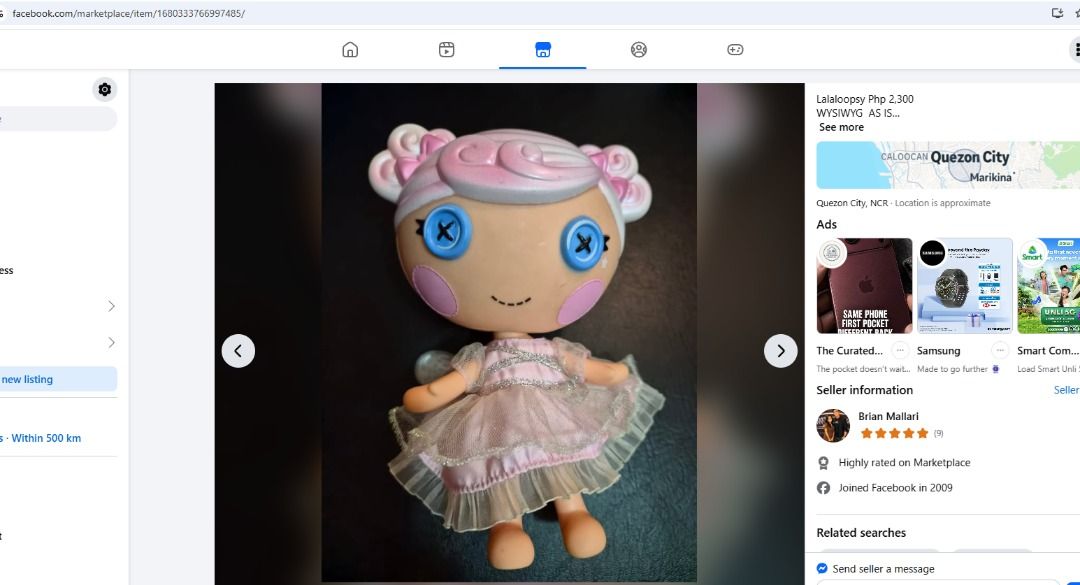 Lalaloopsy Breeze E Sky (Category: Kids Toys) located in Manila. Submitted by cat_mom_kt (Listing ID 1464990551, Image 2). Description: Lalaloopy Breeze E Sky. With dress/wings but NO SHOES. Please message the marketplace account for further details. Marketplace account name can be seen in the second picture. SHIPPING: LALAMOVE SHIPPING WITHIN METRO MANILA ONLY. BUYER PAYS and BOOKS LALAMOVE. Sorry I can't ship nationwide coz need pa ng maayos na