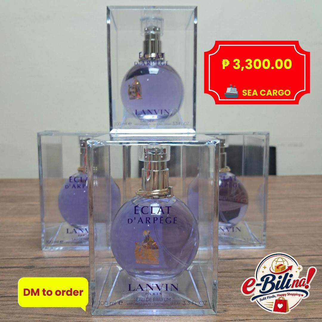 Lanvin Eclat d'Arpege Eau de Parfum 100ml (Category: Fragrance & Deodorants) located in Mexico. Submitted by ebili.na (Listing ID 1465019221, Image 1). Description: • 💜 Scent profile: Delicate green lilac, fresh peach blossom, and soft cedarwood. • 📸 Visual: Elegant round purple glass bottle with its signature gold cap. • 📏 Size: 100ml • 🛡️ Authenticity: 100% Original • 📅 ETA: End of December 2026.