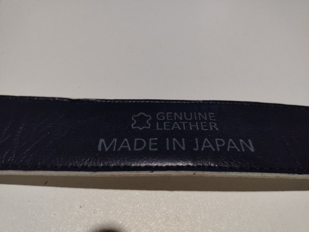Leather belt japanese brand (Category: Belts) located in Manila. Submitted by rockandrolly (Listing ID 1465110145, Image 2). Description: 🇯🇵 PREMIUM JAPANESE-MADE GENUINE LEATHER BELT Crafted in Japan — Quality Leatherwork ✅ Origin: Made in Japan — stamped genuine leather ✅ Material: Smooth white leather with dark lining — clean & durable ✅ Size: ~40" / 102cm — fits 32"–38" waist ✅ Buckle: Polished silver-tone curved design ✅ Condition: Pre-own