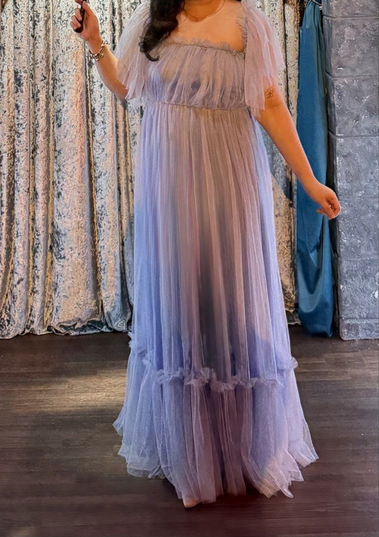 Light Blue Tulle Dress (Category: Evening dresses & gowns) located in Taguig. Submitted by luxebyginny (Listing ID 1465026587, Image 1). Description: Light Blue Tulle Dress Fits small to XL (garterized) Height of model in photo is 5’4” with 1” heels, can still wear higher heels Can be worn off shoulder too (garterized sleeves) Nice for maternity/pregnancy shoots also! Used once for Yule Ball only, washed & kept .