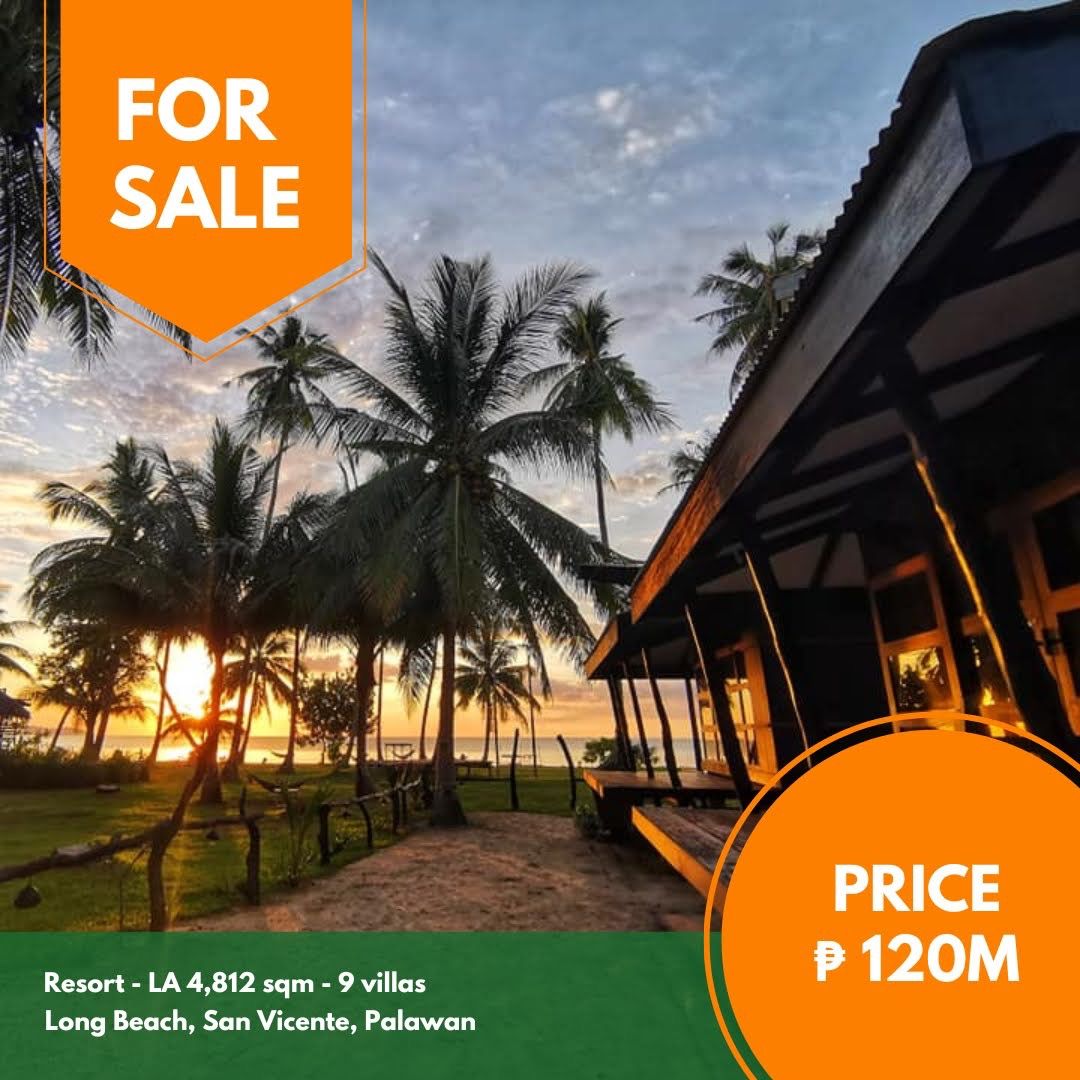 Long Beach, San Vicente, Palawan resort (Category: Commercial) located in Quezon City. Submitted by jmpgutierrez (Listing ID 1464983053, Image 1). Description: For sale: Long Beach, San Vicente, Palawan resort Long Beach, Inarayan, San Vicente, Palawan Lot area: 4,812 sqm Floor area: 2,321 sqm Beach resort Built 2019 9 villas Restaurant 50-meter frontage 50-meter shoreline Clean title Direct to seller Asking price: PHP 120,000,000 https://www.pgr