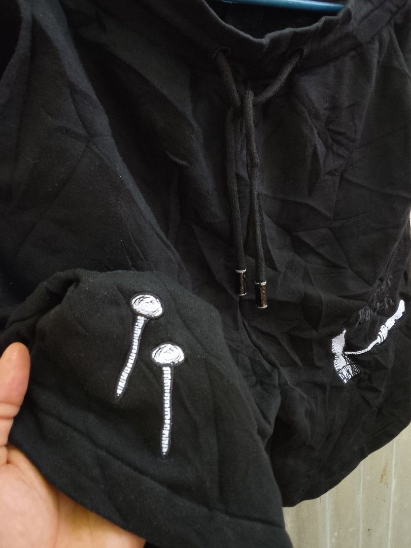 Louis Vuitton Black Tool Motif Drawstring Shorts Size S (Category: Shorts) located in Manila. Submitted by booool_034 (Listing ID 1465002193, Image 3). Description: - Brand: Louis Vuitton - Size: S (Made in Italy) - Material: Comfortable cotton fleece - Waist: Adjustable drawstring with branded metal tips - Details: White embroidered hammer and nails on the front, scissors design on the back pocket - Condition: Care tag attached inside - Style: L