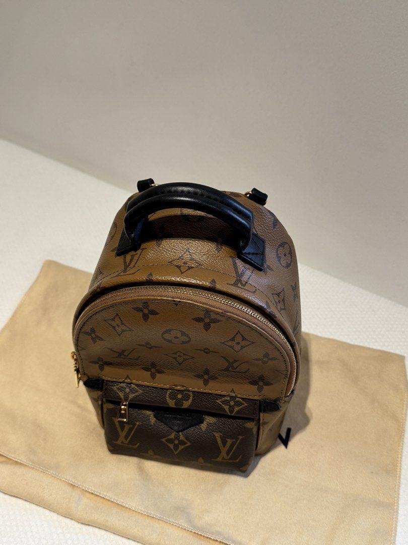 Louis Vuitton Palm Springs Mini Backpack Monogram (Category: Luxury Bags & Wallets) located in Manila. Submitted by mctrl (Listing ID 1465001834, Image 3). Description: - Authentic Louis Vuitton Palm Springs Mini backpack - Iconic Monogram canvas with dark leather top handle and gold-tone hardware - Front zipped pocket and secure wrap-around zip closure - Comes with removable multi-way black leather straps - Includes original dust bag - Surprisin