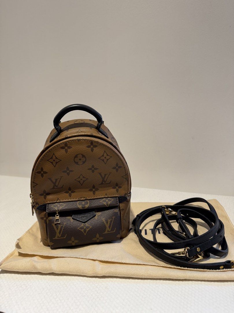 Louis Vuitton Palm Springs Mini Backpack Monogram (Category: Luxury Bags & Wallets) located in Manila. Submitted by mctrl (Listing ID 1465001834, Image 2). Description: - Authentic Louis Vuitton Palm Springs Mini backpack - Iconic Monogram canvas with dark leather top handle and gold-tone hardware - Front zipped pocket and secure wrap-around zip closure - Comes with removable multi-way black leather straps - Includes original dust bag - Surprisin