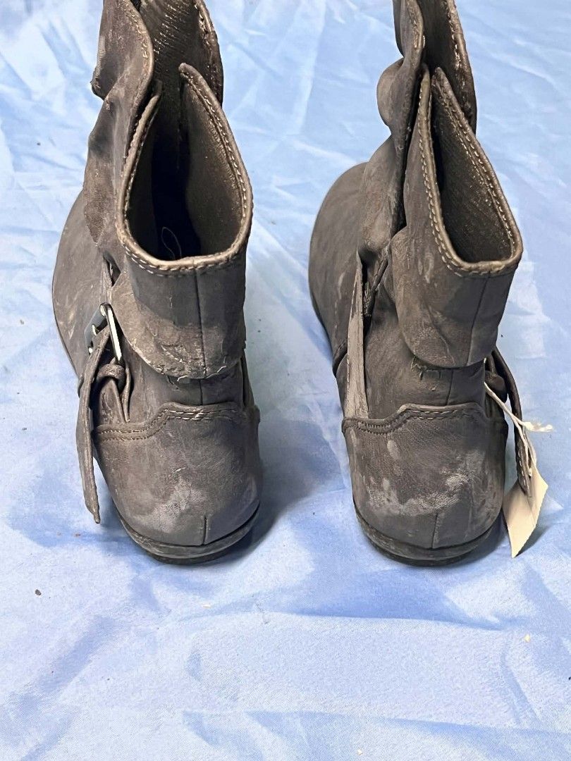 LOWER EAST SIDE grey ankle boots with buckle (Category: Boots) located in Pasig City. Submitted by croisshark (Listing ID 1465106212, Image 3). Description: - never worn out; still with tag - leather has cracked off a bit in places - has a distressed look to it that could be intentional for dystopian cosplay/Halloween! - size 7 on sole.