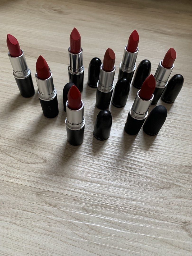 MAC Matte Lipstick Collection Red Shades (Category: Makeup) located in Cebu City. Submitted by justlovefashion (Listing ID 1464993100, Image 1). Description: -Condition: New with box BRANDED lipstick : MAC lippies Shades: 560 Frienda 701 All Fired Up Velvet Tiddy 922 Wer Werk werk 703 Runaway Hit 707 Ruby Woo 706 Relentless Red 935 Ruby New -Sourced in US🇺🇸 -Cheaper price compared to other online/retail shops -Retail : Php1900 ‼️Sale Price‼️Php