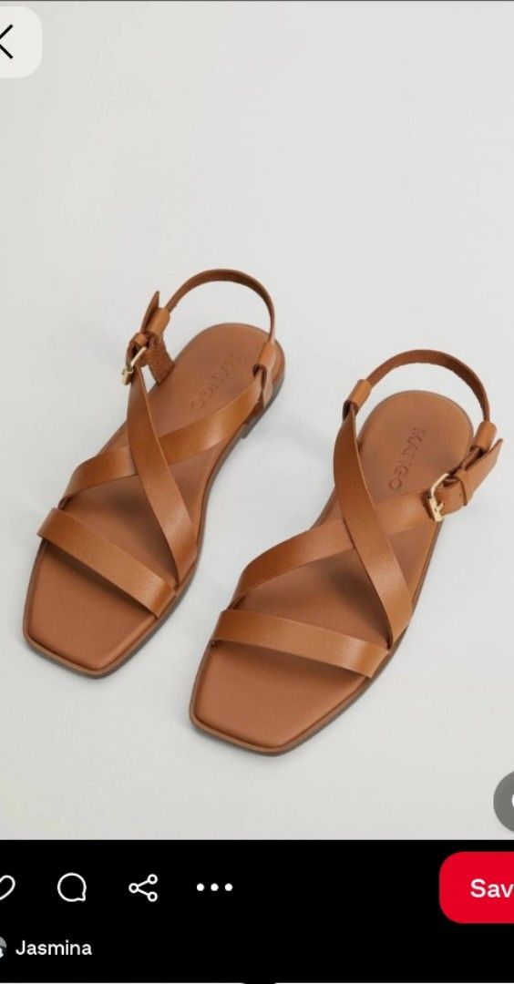 Mango Brown Leather Strappy Sandals (Category: Flats & Sandals) located in Quezon City. Submitted by RepeatOnFleek (Listing ID 1465028491, Image 2). Description: - Brand: Mango - Style: Brown strappy sandals with square toe and slingback buckle - Sole: Flat - Perfect for casual or dressed-up warm weather outfits.