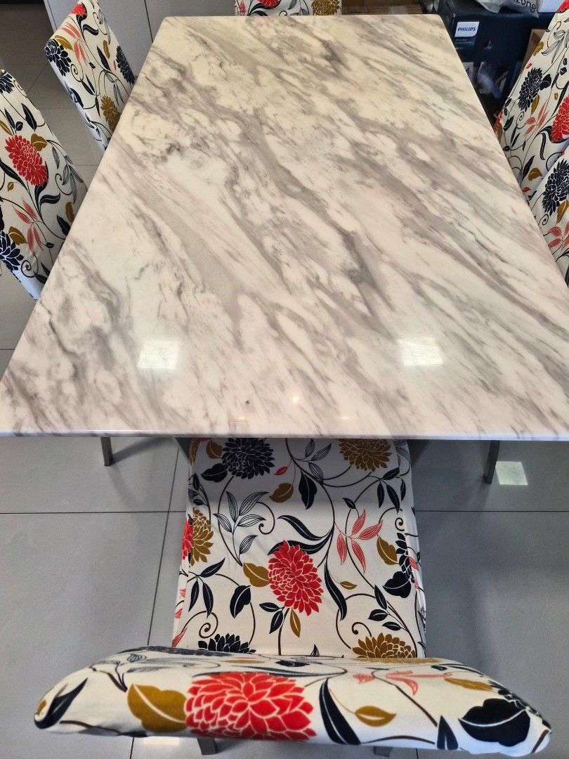 Marble Dining Table (Category: Tables & Sets) located in Singapore. Submitted by kittynara99 (Listing ID 1464987539, Image 2). Description: preloved condition some minor defects not very visible self collection only not for fussy buyer move out sale chairs not included heavyweight table.
