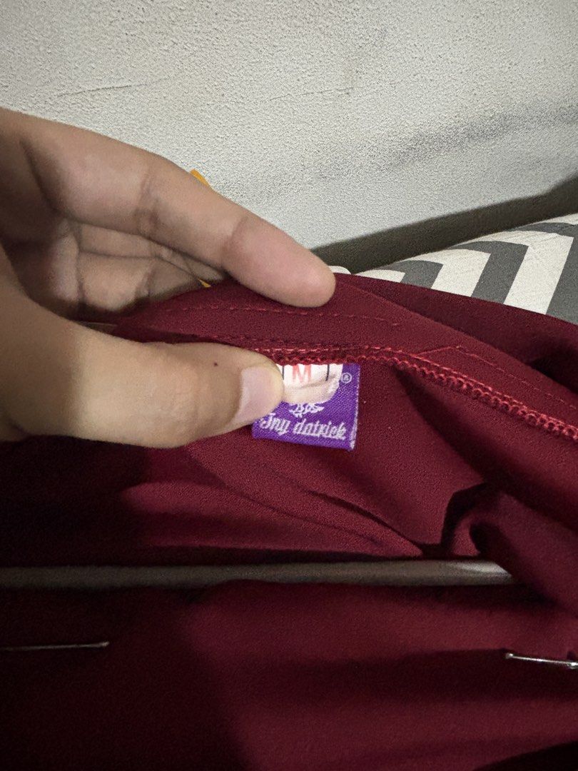 Maroon Off-Shoulder Jumpsuit Size M (Category: Jumpsuits) located in Mabalacat. Submitted by dj10016 (Listing ID 1464995929, Image 3). Description: - Color: Maroon - Size: Medium (tag attached) - Design: Off-shoulder with a chic foldover neckline and straight-leg trousers - Fit: Comfortable elastic waistline - Material: Soft and lightweight fabric - Condition: Worn a couple of times, very well-kept - Ideal for: Evening outings and dinners.