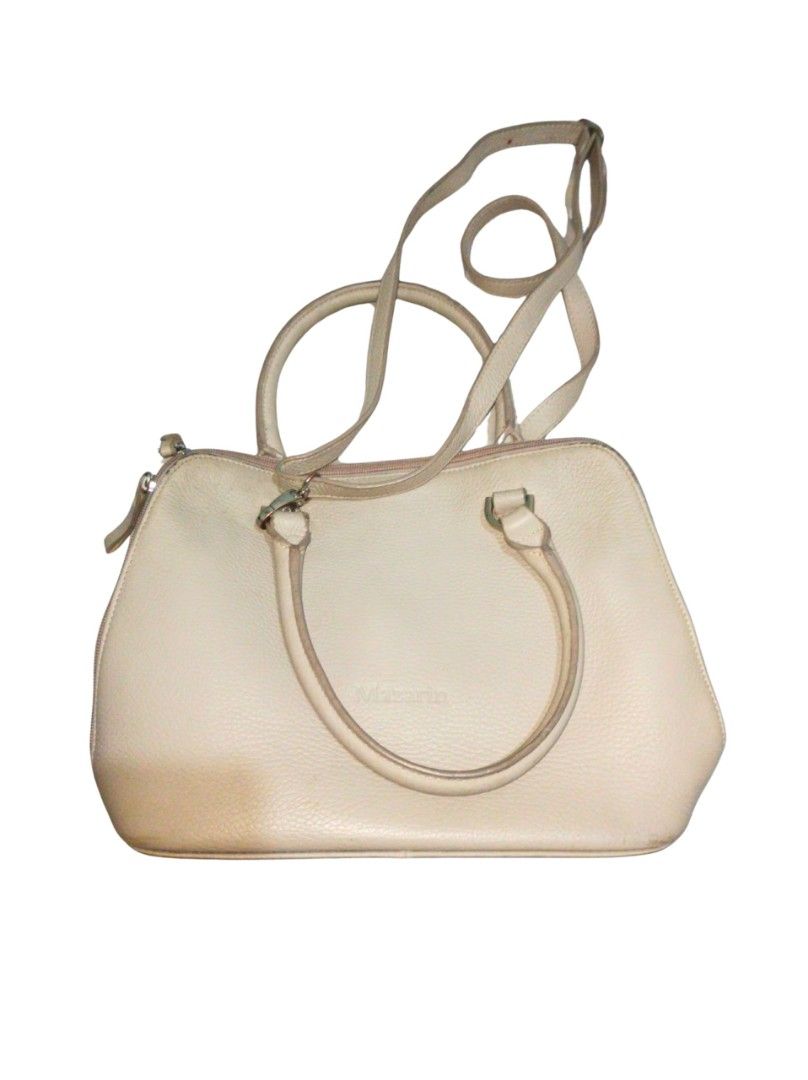 Cream Leather Handbag with Shoulder Strap (Category: Luxury Bags & Wallets) located in Cavite. Submitted by stylewithnics (Listing ID 1465029845, Image 1). Description: - Color: Cream - Material: Premium Leather - Style: Structured handbag with dual top handles - Closure: Secure top zip closure - Strap: Includes adjustable and detachable shoulder strap - Flaw Notice: Noticeable scuffing and discoloration near the bottom left base (priced accordin