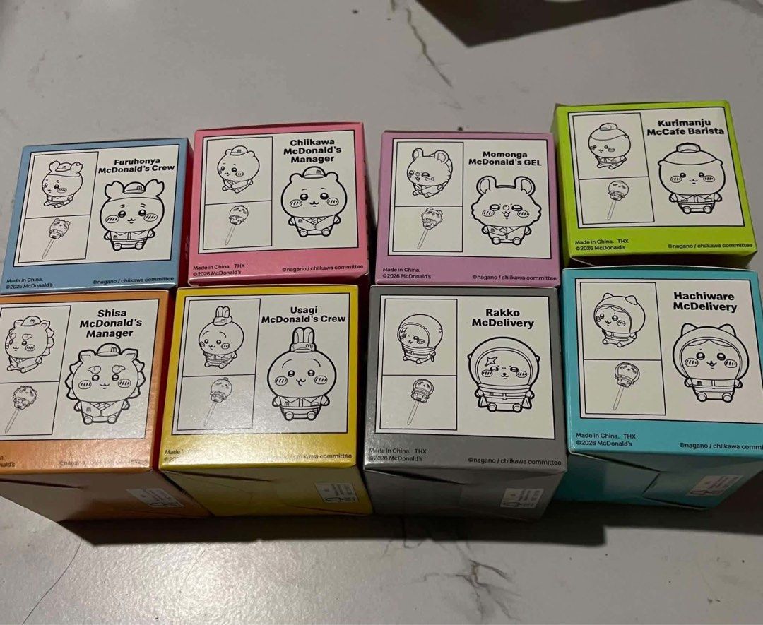 Mcdo x chiikawa toy (Category: Designer & Blind Box Toys) located in Manila. Submitted by ka.samyang (Listing ID 1459717391, Image 2). Description: 8pcs 650.