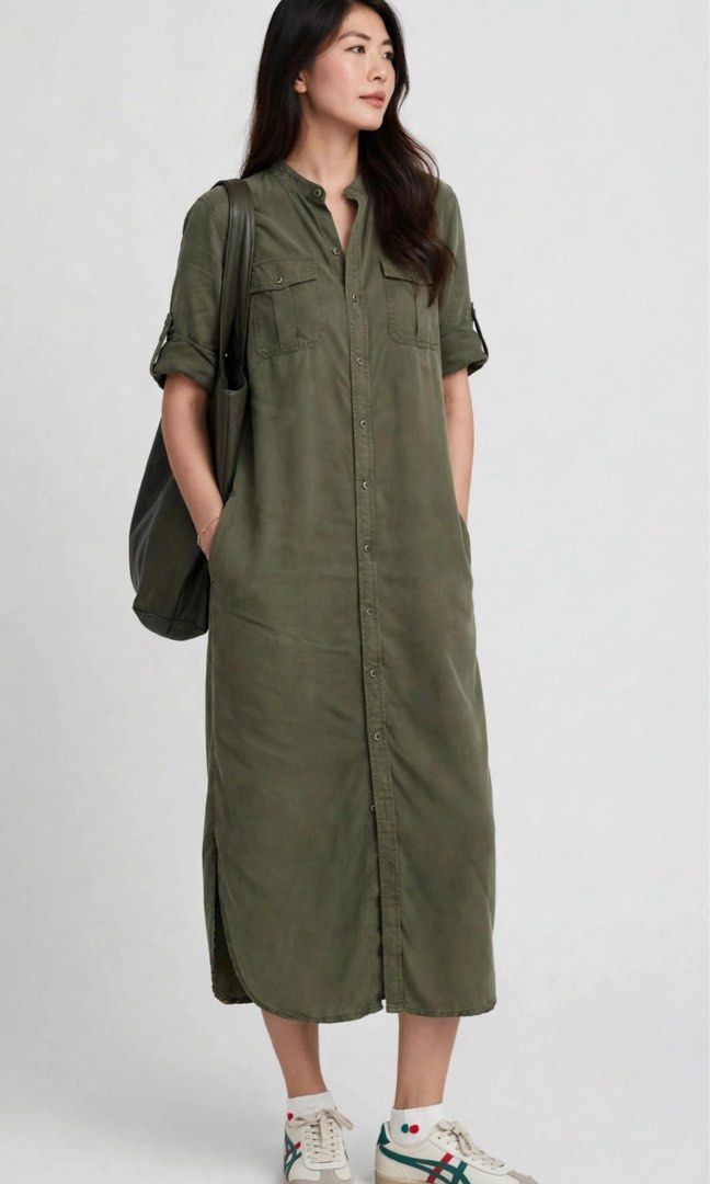 Military style button-down shirt dress (Category: Dresses) located in Manila. Submitted by kgdecluttercloset (Listing ID 1465084130, Image 1). Description: .