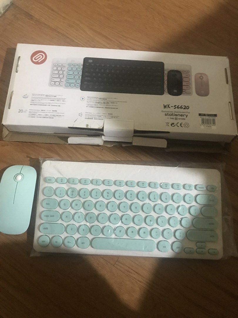 Mini Colorful Wireless Keyboard with Combo Mouse WK-S6620 (Category: Computer Keyboard) located in Pasig City. Submitted by papotzy (Listing ID 1465061637, Image 2). Description: - Model: WK-S6620 Mini Wireless Keyboard & Mouse Combo - Color: Aesthetic pastel green and white - Design: Compact, space-saving layout with stylish round keycaps - Inclusions: Brand new keyboard (in plastic wrap), matching wireless mouse, and original retail box - Condi