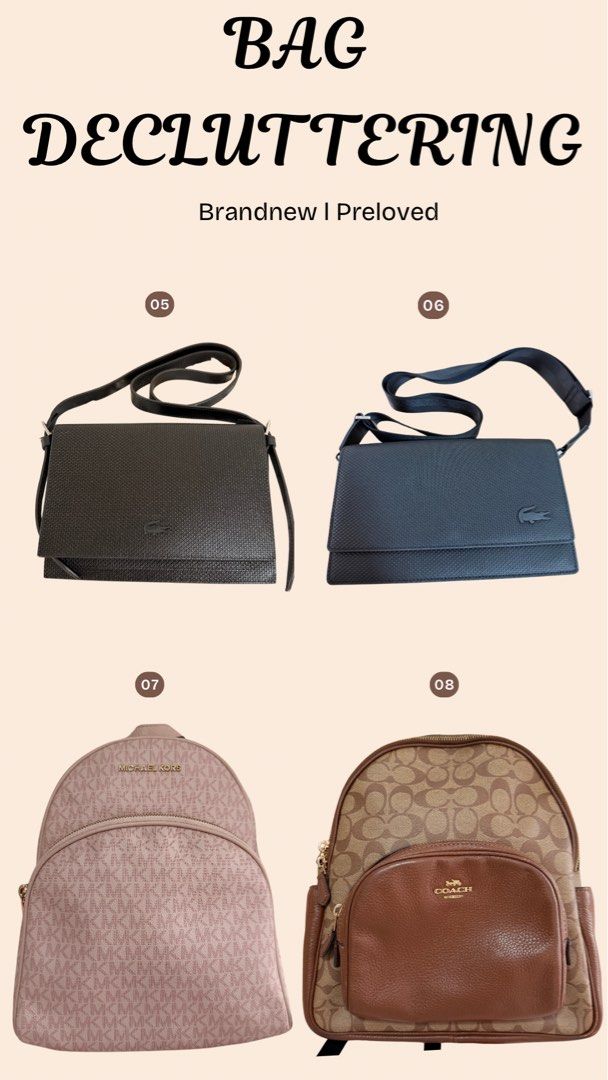 Mk, Coach, KS, Lacoste Bag (Category: Shoulder Bags) located in Malabon City. Submitted by pixieeeeeee (Listing ID 1465145165, Image 2). Description: Kindly message me for photos and videos of items. See below prices 📍Makati City 🚐 Grab | Lalamove | LBC | J&T 🏧 GCash | BDO | BPI | Maya 01: K@TE SP@DE MINI DUFFLE - WHITE - Preloved l Used Once | Like New | No Issue - With black dust fingprint but still can remove with leather cleaner - Inclusio