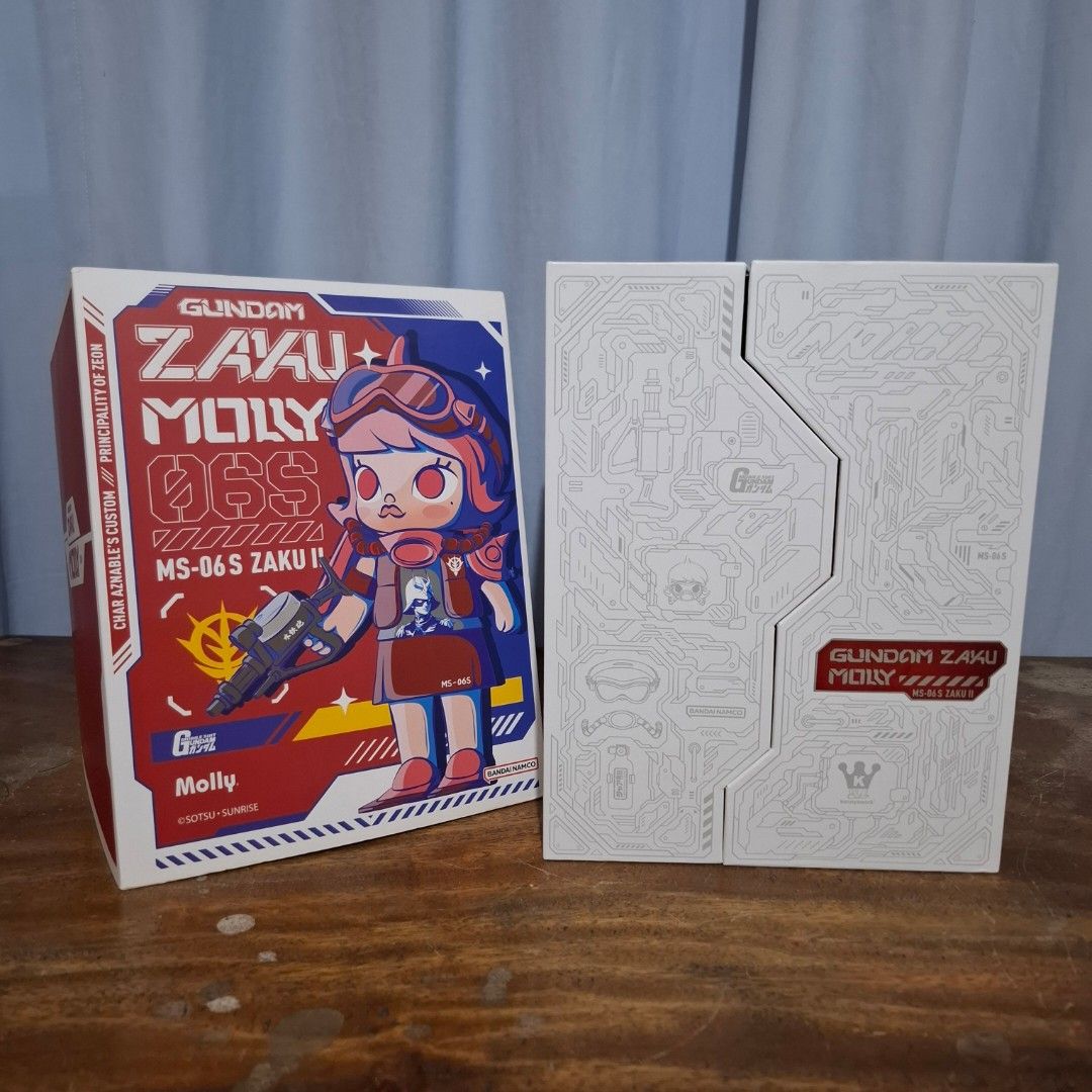 Molly Zaku II MS-06S (Category: Raw Singles) located in Cainta. Submitted by helloainee (Listing ID 1465162621, Image 3). Description: POP MART Molly x Gundam Zaku 400% MS-06S Char's Custom (Red Comet) • Box is unsealed but all contents and inclusions are intact • Figure was never displayed out of the box • RFS: streamlining collection .