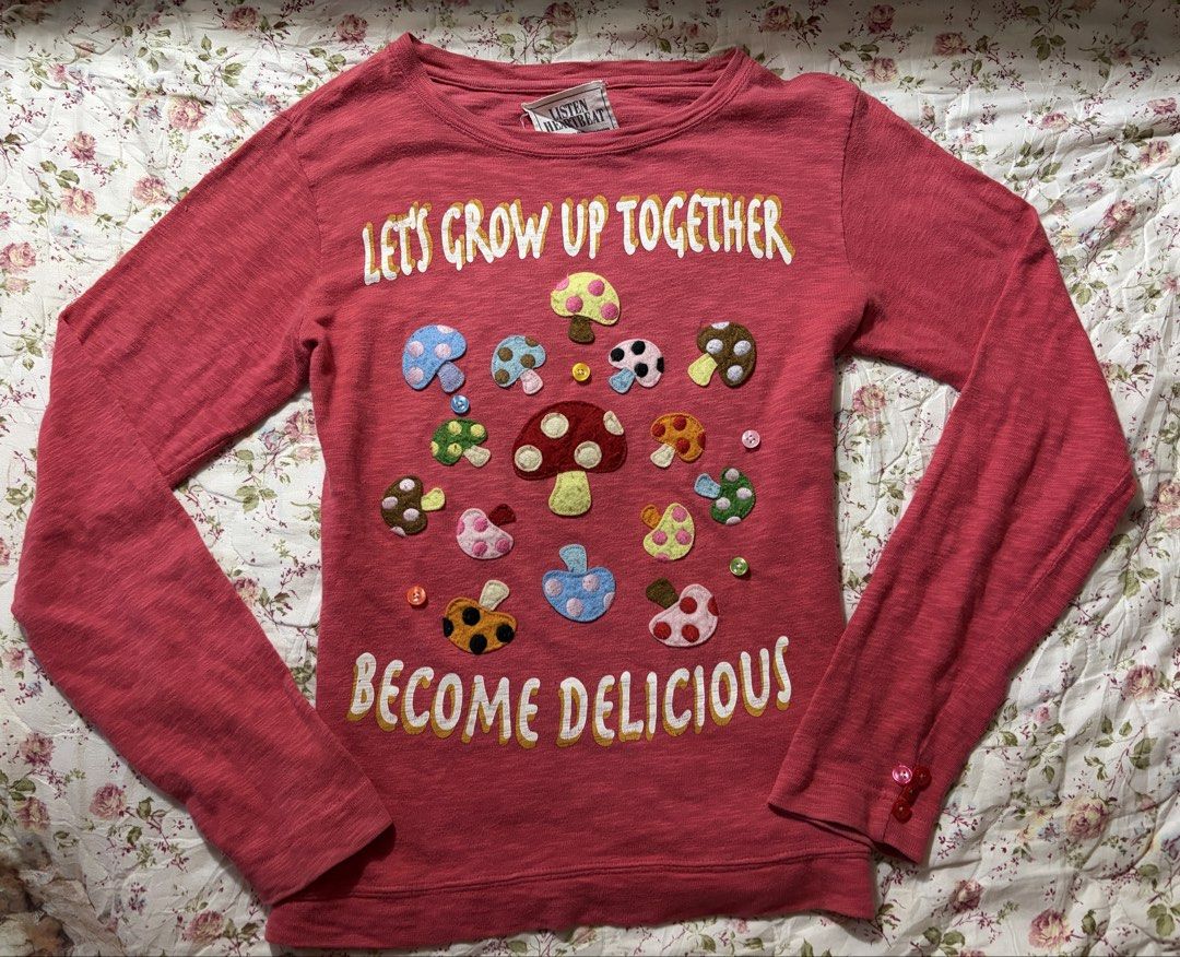 Mushroom Top (Category: Longsleeves) located in Muntinlupa City. Submitted by herellas0504 (Listing ID 1465117066, Image 1). Description: “Let’s Grow Up Together” Mushroom Top Mine: 250 | Lock: 380 ————————————- size: xs-med still in good condition Willing to keep!.