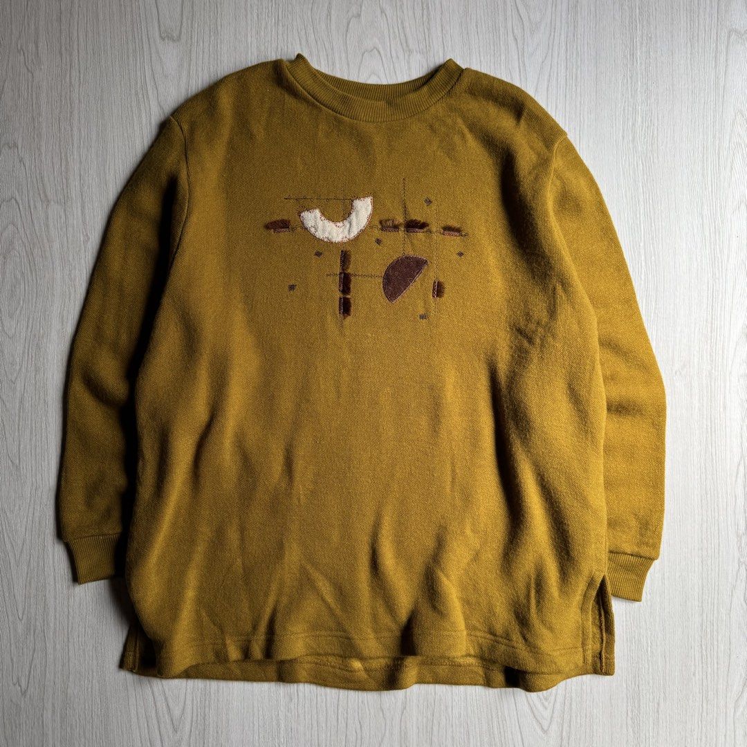 Mustard Japan Sweater (Category: Coats, Jackets and Outerwear) located in Zamboanga. Submitted by rustic.rev (Listing ID 1465166218, Image 1). Description: Mustard Japan’s Sweater Like new condition Tagged: L Actual Measurements: Pit to pit: 23” Length: 27”F, 28”B Shoulders: 18” Sleeves length: 22”.