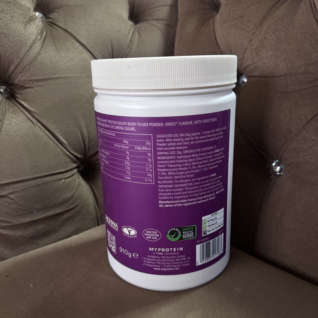 MyProtein Clear Whey Protein 910g (Category: Sports & Fitness Nutrition) located in Vigan. Submitted by chiyannav (Listing ID 1465010072, Image 3). Description: • Bought in UK • Sealed • Authentic 💯 • shipped thru JRS Courier Location: Vigan City.